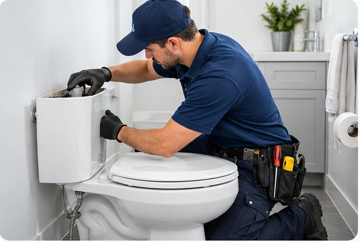 Austin plumber repairing a residential toilet