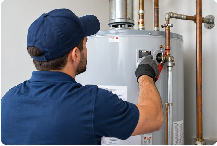 Austin plumber servicing a residential water heater